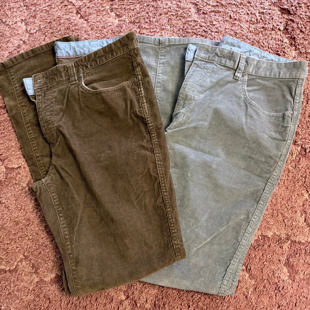 BUNDLE! LL Bean Corduroy Pants Gray & Brown Corduroy Academic Retro Casual 36X34